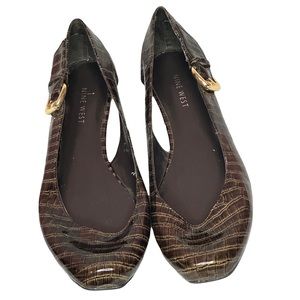Nine West Side Buckle Faux Alligator Flats- Sz 8.5M